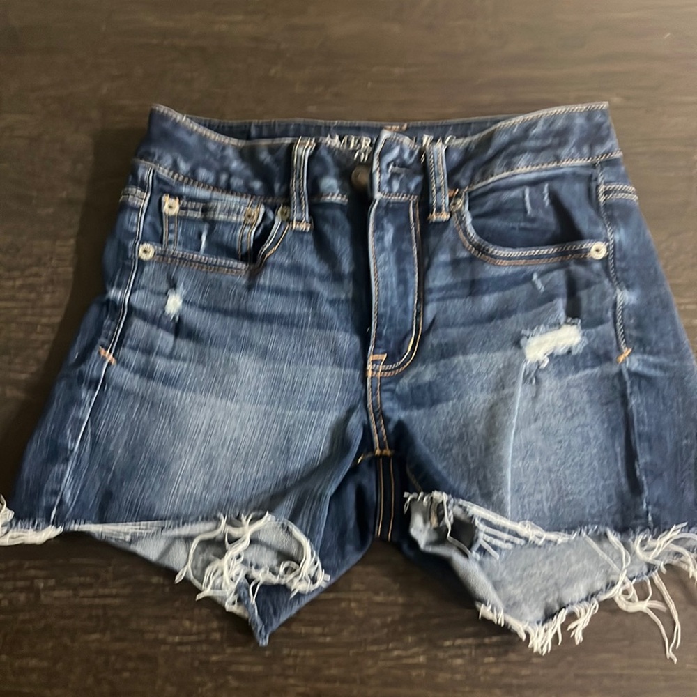 AE women’s dark wash jean shorts